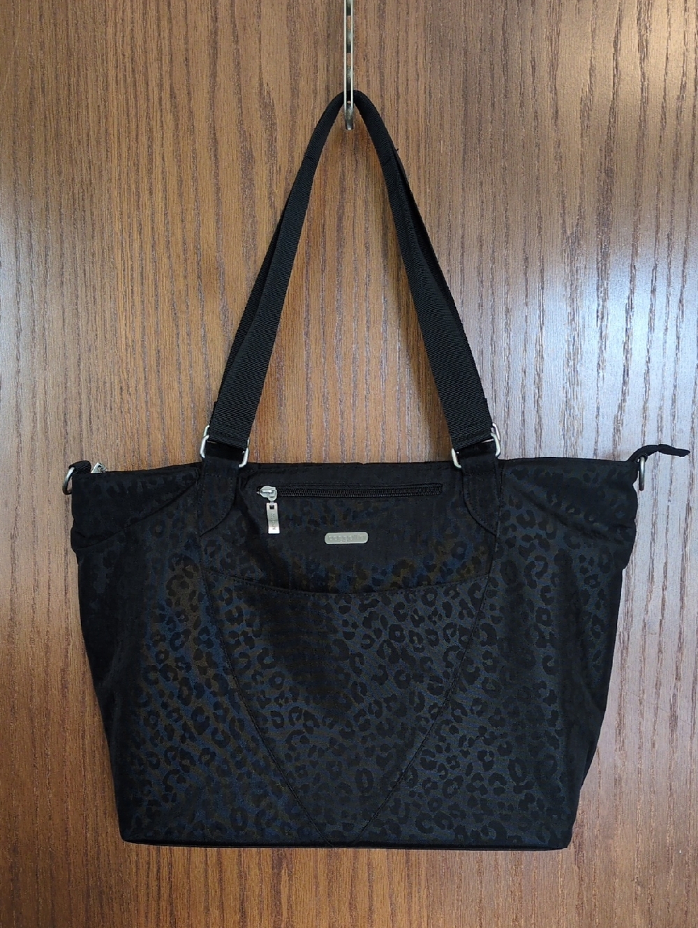 Baggallini Black Leopard-Print Laptop Tote